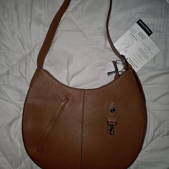 Max Studio XL Pebble Grain Commuter Travel Hobo Bag in Cognac Color - Picture 12 of 16